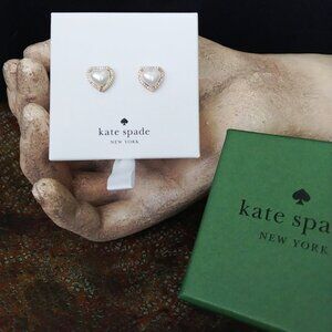Kate Spade My Love Cream & Gold Pearl Heart Stud Post Earrings w/CZs NWT